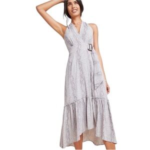 Anthropologie Marfa Wrap Grey Lavender Snake Reptile Print Dress Ruffle Hem 2P